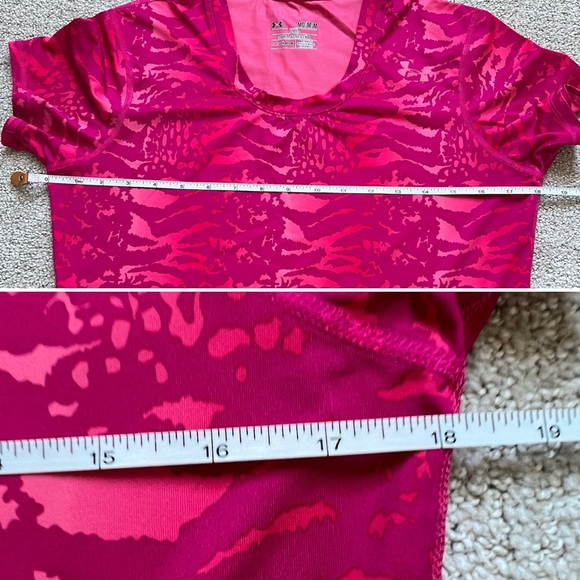Under Armour Pink Animal Print Fitted Tee M Leopard Heat Gear - Picture 7 of 7